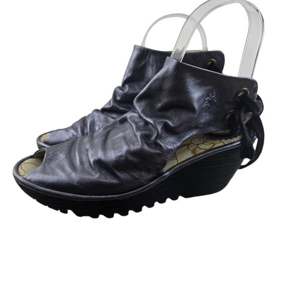 Fly London Yema Wedge Sandals Metallic Light Purple Leather Lace Up Womens 7.5 8 - Picture 6 of 12